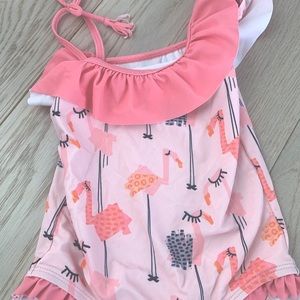 Andy&Evan 3T swimsuits pink flamingo ruffle one piece baby